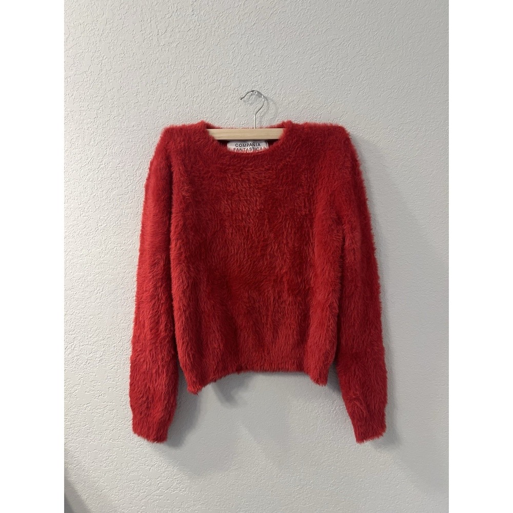 Compania Fantastica Fluffy Textured Knit Sweater Red , size S
